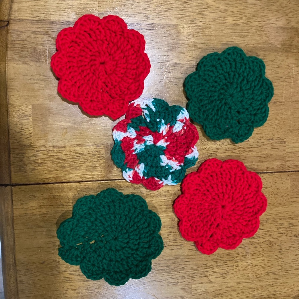 Handmade crochet Christmas holidays doilies and coasters
